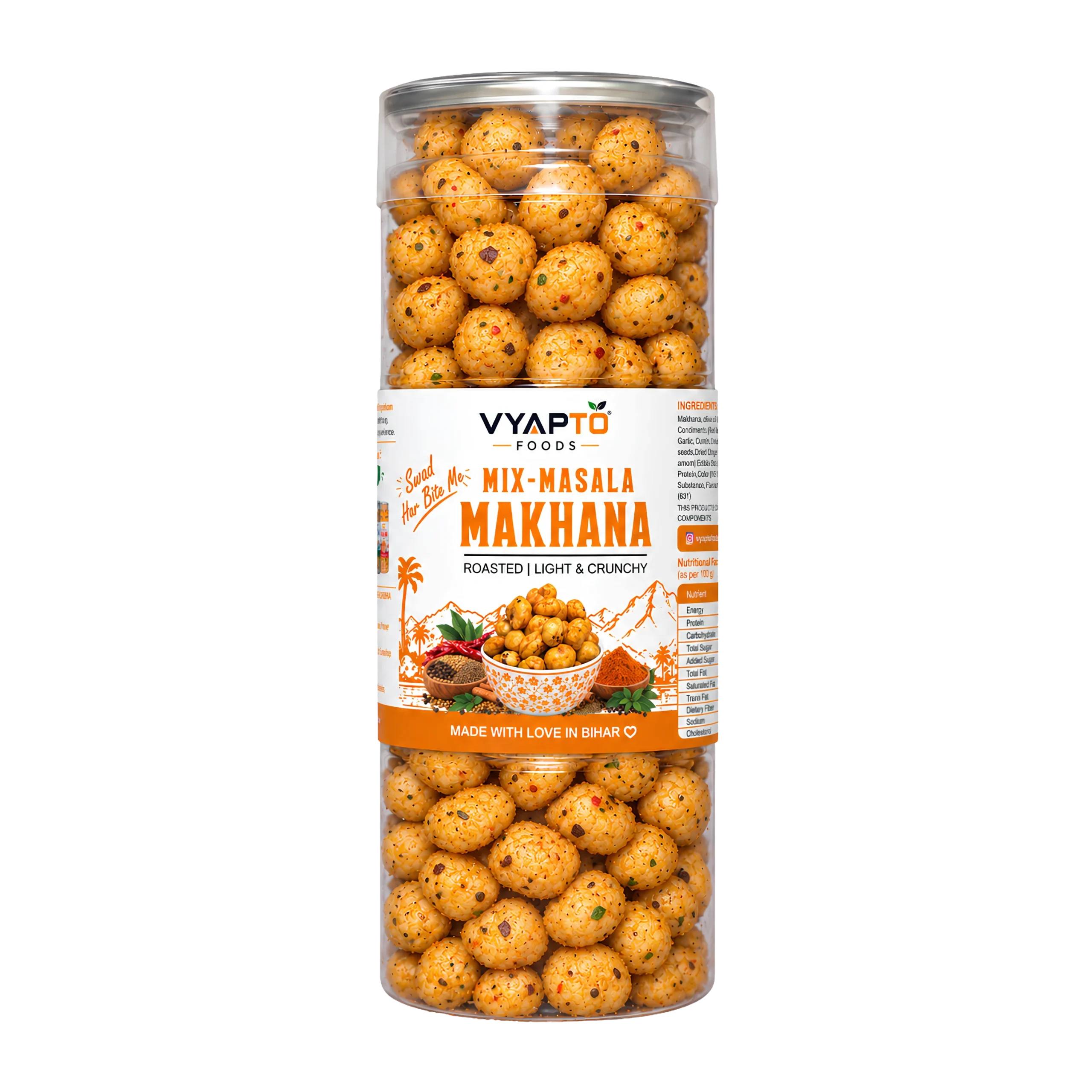 37 Mix Masala Flavoured Makhana 90 g Jar | Roasted Fox Nuts Snack | Vyapto Foods - Image 1